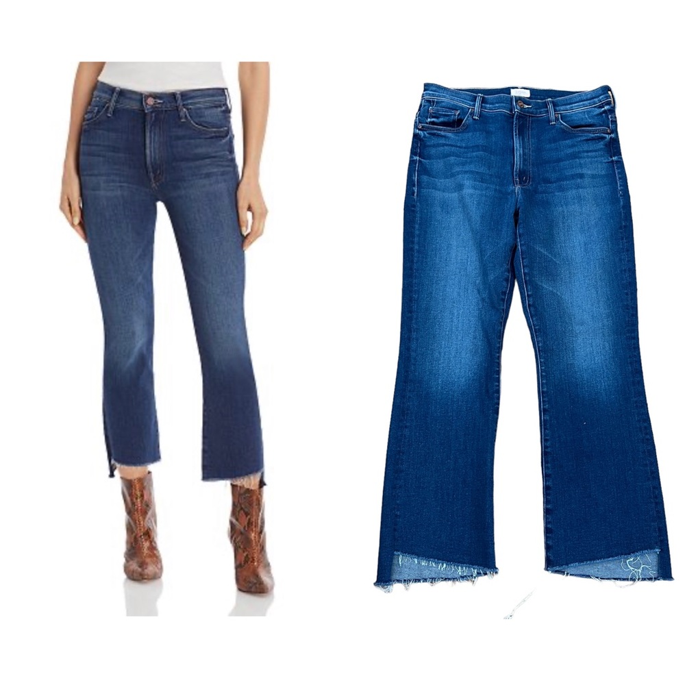 MOTHER THE INSIDER STEP FRAY JEANS HIGH WAIST CROP SWEET & SASSY BLUE 30